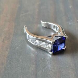 Blue And White Cubic Zirconia Rhodium Over Sterling Silver Ring 9.90ctw flawed
